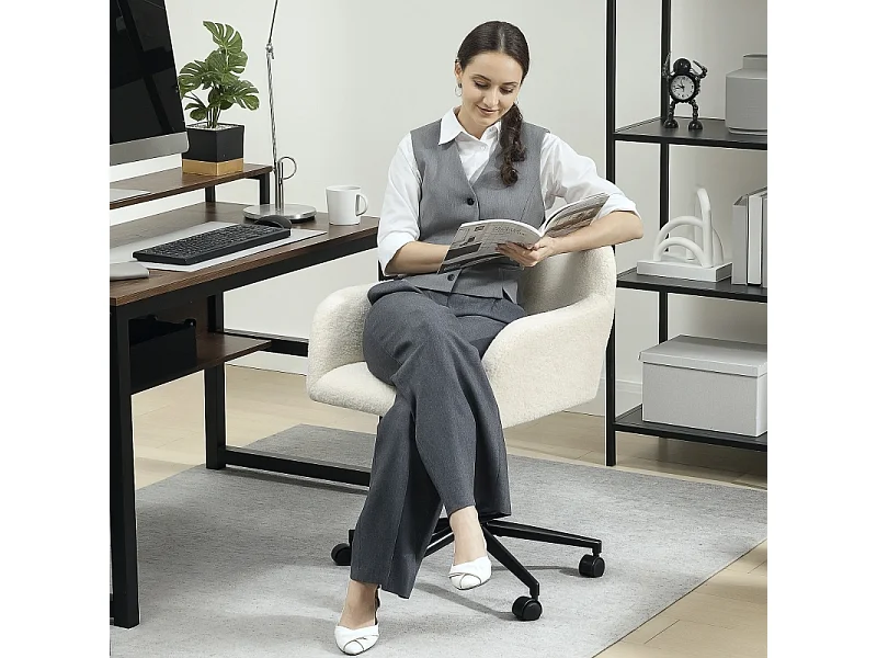 Chaise de bureau pivotante avec roulettes, revêtement polaire et mousse, réglable en hauteur, pour home office, couleur , confortable et pratique