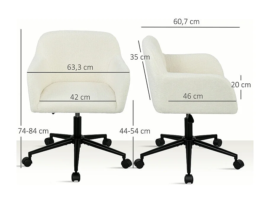 Chaise de bureau pivotante avec roulettes, revêtement polaire et mousse, réglable en hauteur, pour home office, couleur , confortable et pratique