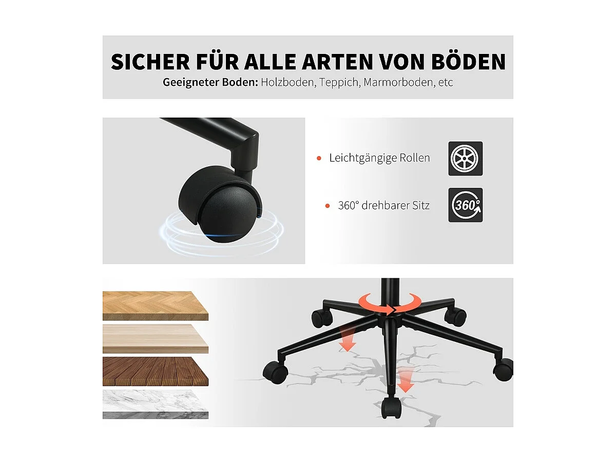 Chaise de bureau pivotante avec roulettes, revêtement polaire et mousse, réglable en hauteur, pour home office, couleur , confortable et pratique