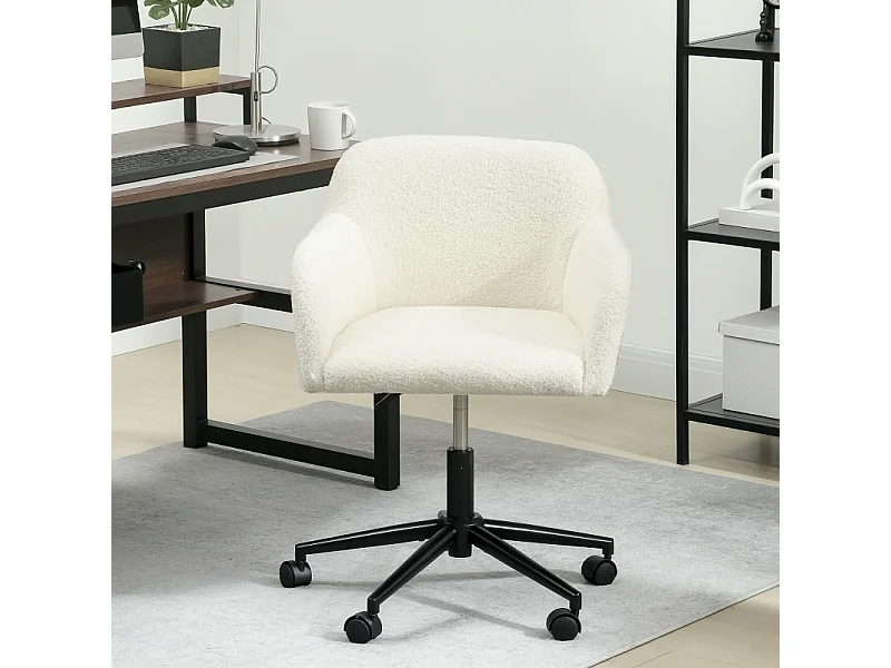 Sedia da ufficio girevole con rotelle, rivestimento in pile e schiuma, altezza regolabile, per ufficio domestico, colorata, comoda e pratica