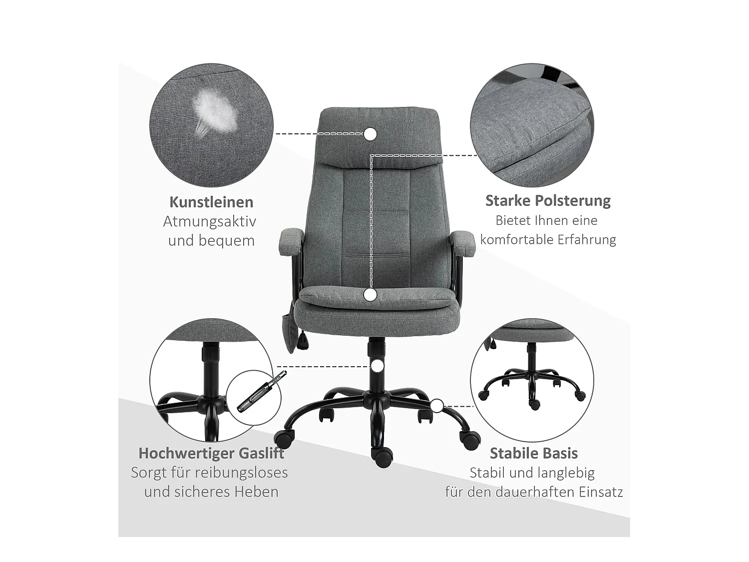 Chaise de bureau ergonomique réglable, fauteuil de gaming avec massage, confort optimal, gris, parfait pour bureau et gaming