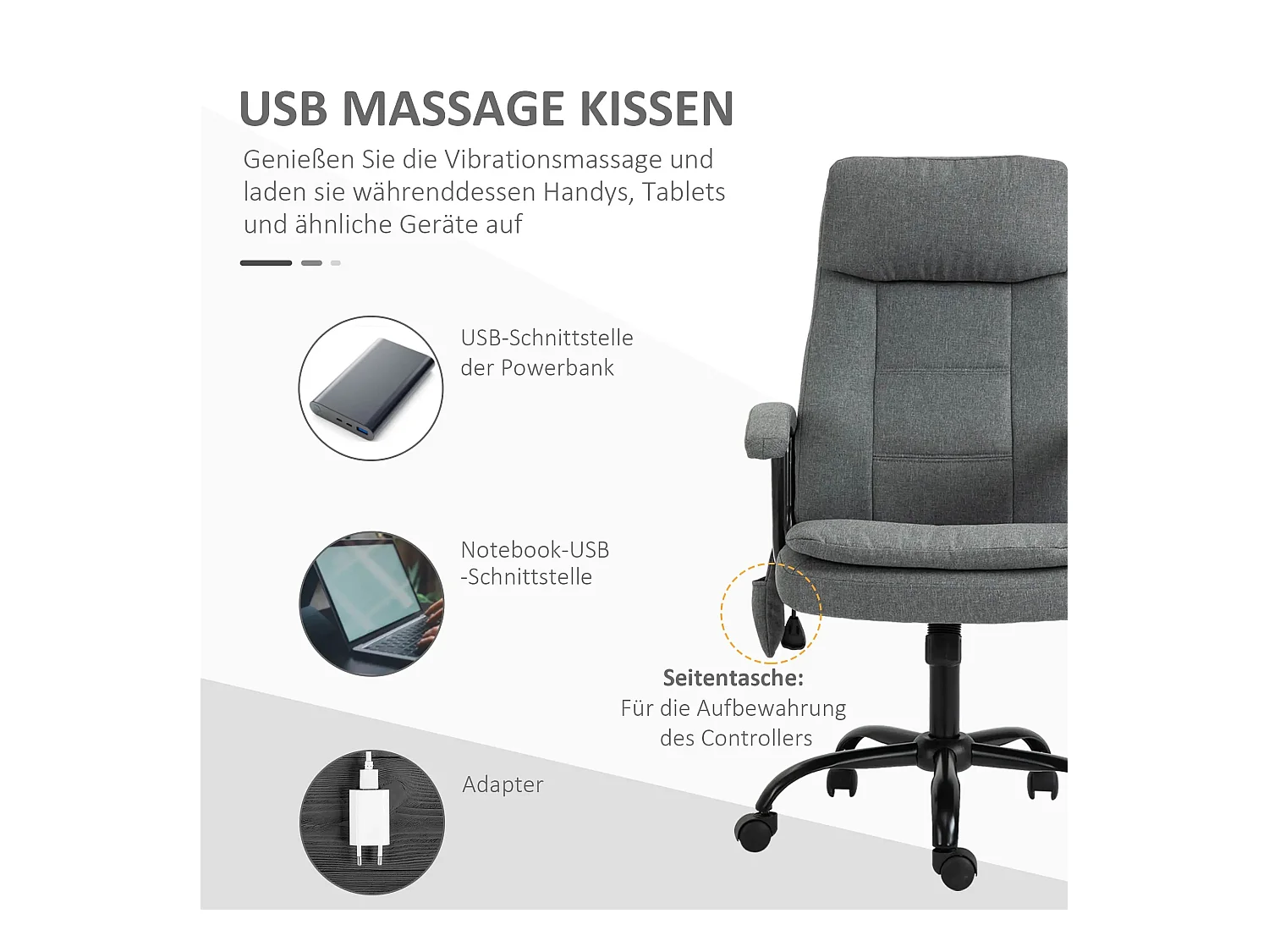 Chaise de bureau ergonomique réglable, fauteuil de gaming avec massage, confort optimal, gris, parfait pour bureau et gaming