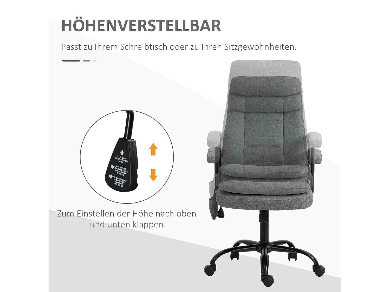 Chaise de bureau ergonomique réglable, fauteuil de gaming avec massage, confort optimal, gris, parfait pour bureau et gaming