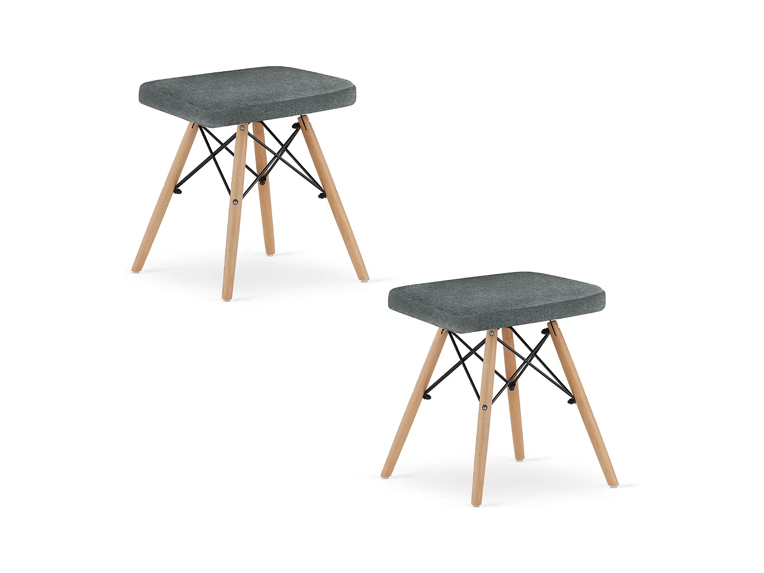 Lot de 2 tabourets Valora PEKO en tissu gris avec pieds en hêtre