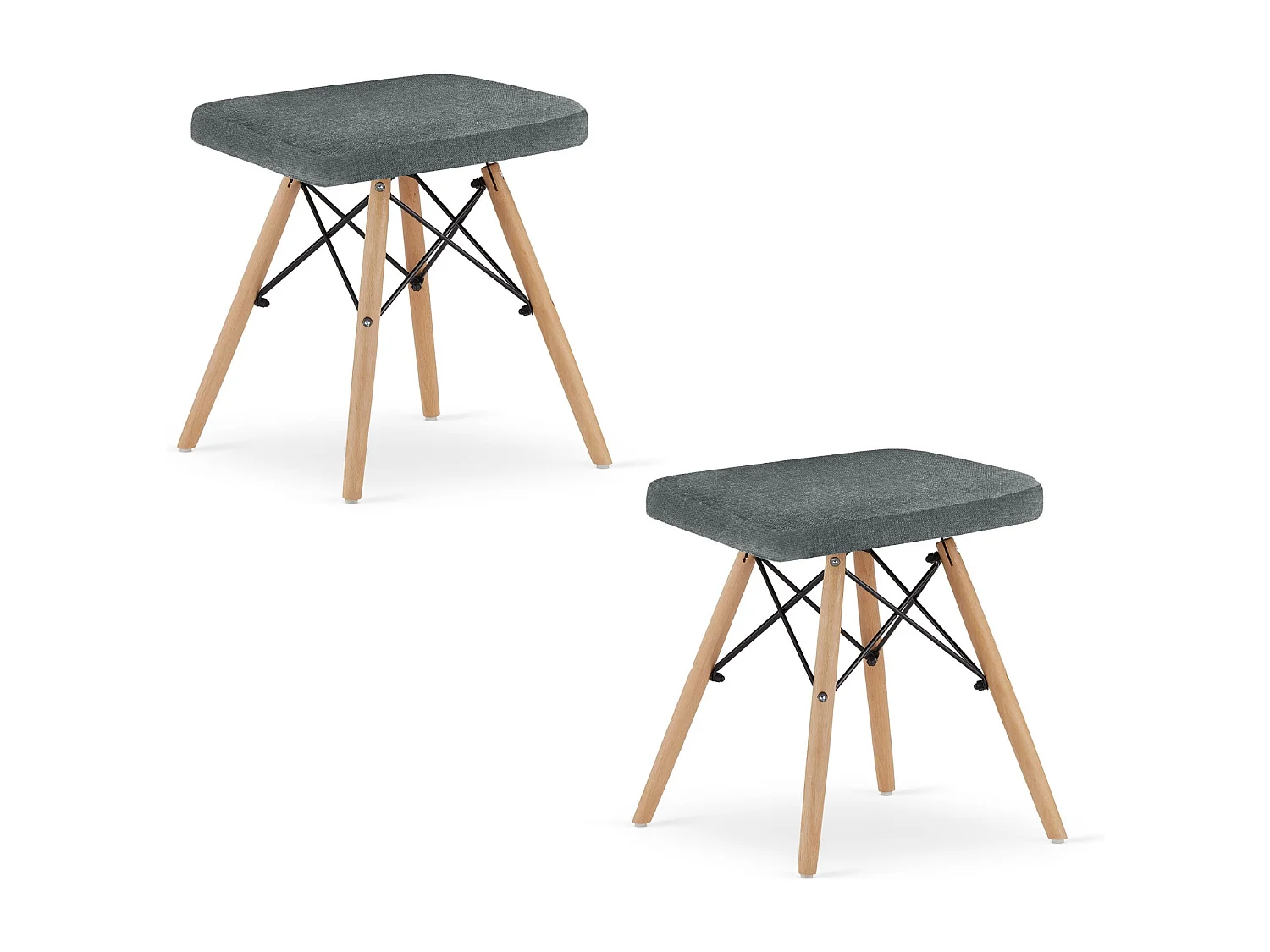 Lot de 2 tabourets Valora PEKO en tissu gris avec pieds en hêtre