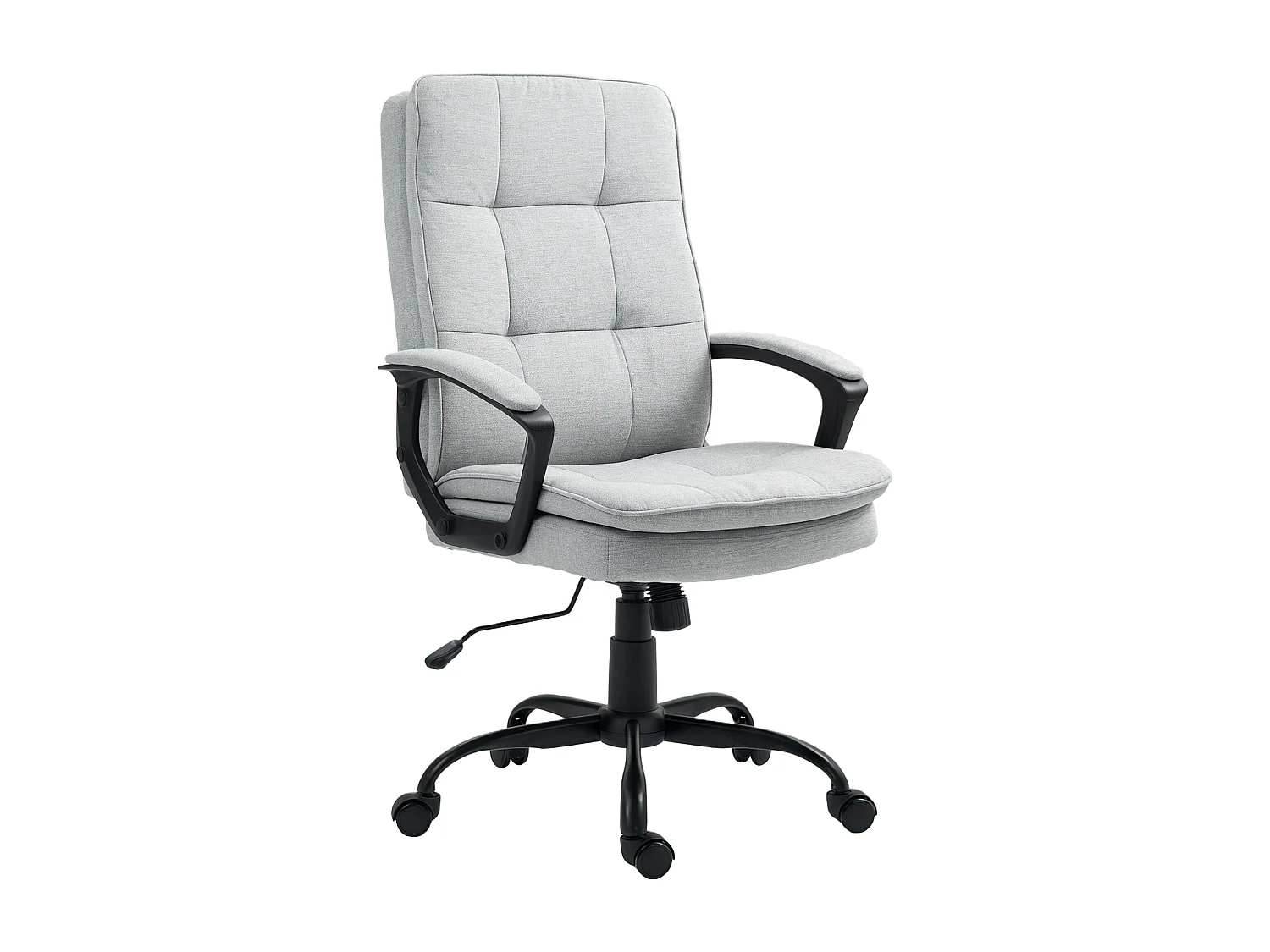 Fauteuil de bureau ergonomique avec accoudoirs, réglable en hauteur, pivotant avec fonction bascule, siège rembourré, tissu lin gris