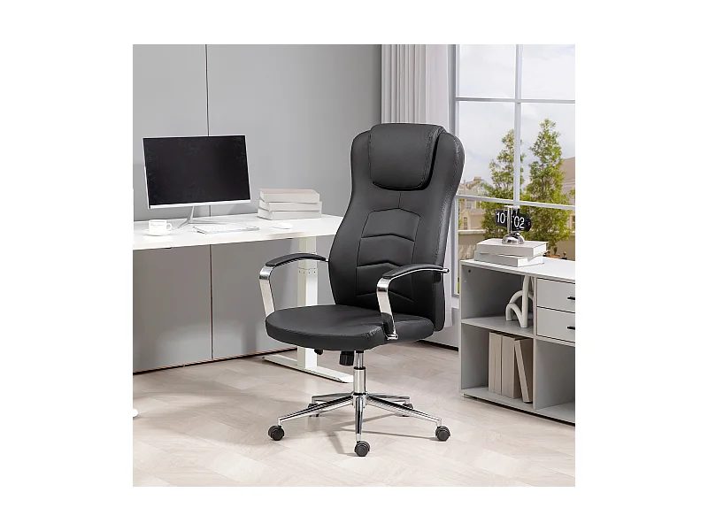 Silla de oficina con función balancín, asiento acolchado, altura regulable, giratoria con inclinación, hasta 120 kg, para oficina, color negro