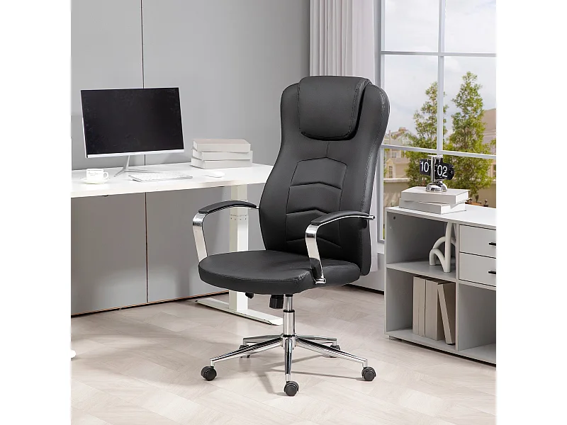 Fauteuil de bureau avec fonction bascule, siège rembourré, réglable en hauteur, pivotant avec inclinaison, jusqu'à 120 kg, pour bureau, noir