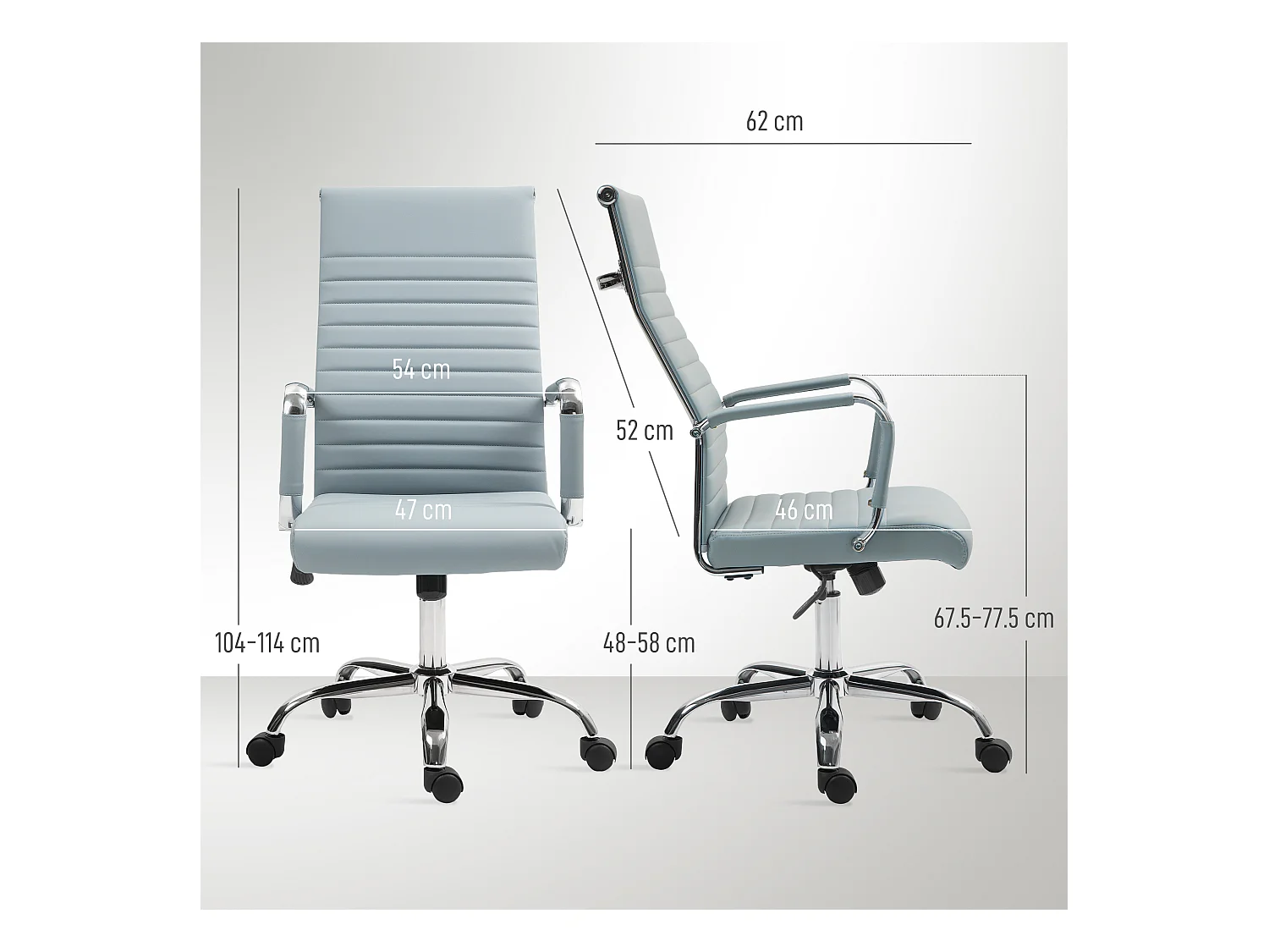 Fauteuil de bureau ergonomique avec fonction bascule et accoudoirs, réglable en hauteur, chaise d'ordinateur en simili cuir gris clair