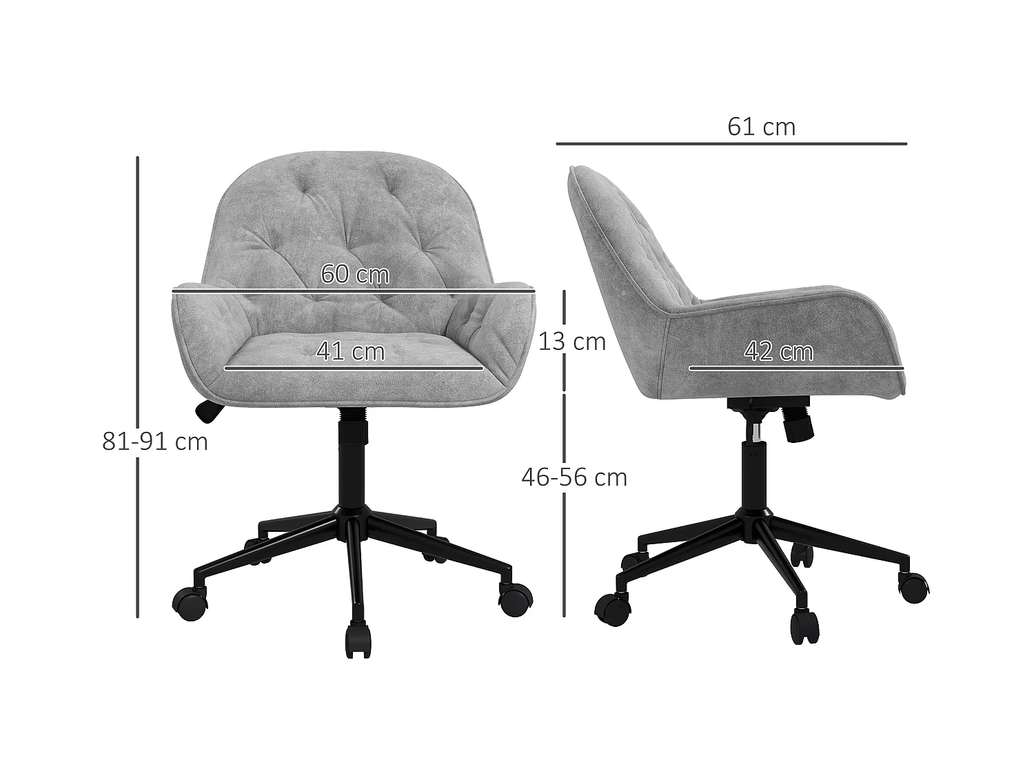 Chaise de bureau pivotante ergonomique en velours, hauteur réglable, gris clair, design confortable et élégant pour salon et espace de travail