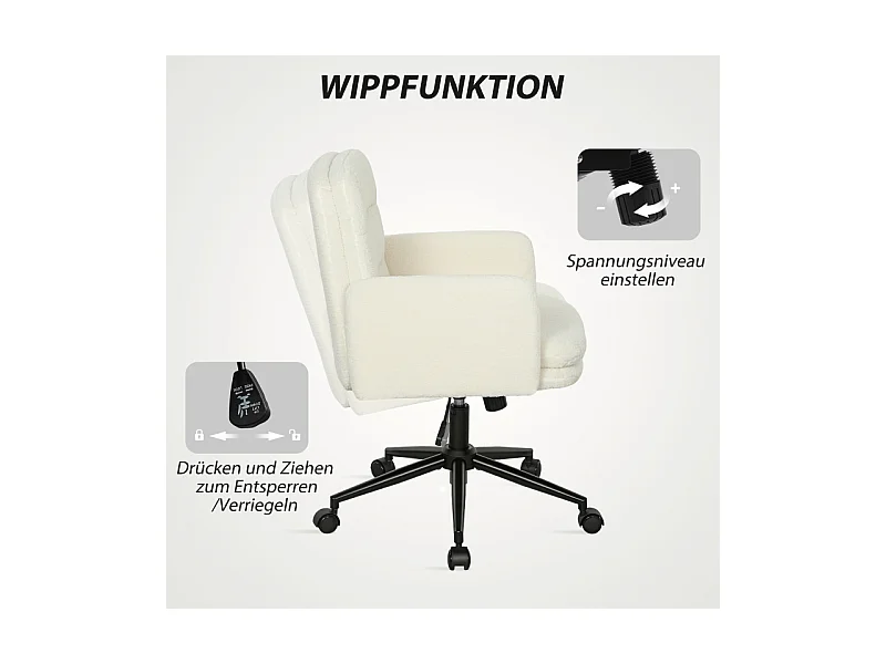 Chaise de bureau à roulettes, pivotante à 360°, avec accoudoirs, tissu respirant, 5 roues solides, design élégant, couleur blanc , confortable et pratique