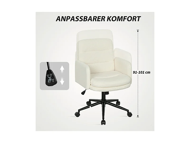 Chaise de bureau à roulettes, pivotante à 360°, avec accoudoirs, tissu respirant, 5 roues solides, design élégant, couleur blanc , confortable et pratique