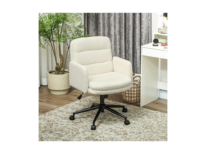 Bureaustoel met wielen, 360° draaibaar, met armleuningen, ademende stof, 5 stevige wielen, elegant design, witte kleur, comfortabel en praktisch