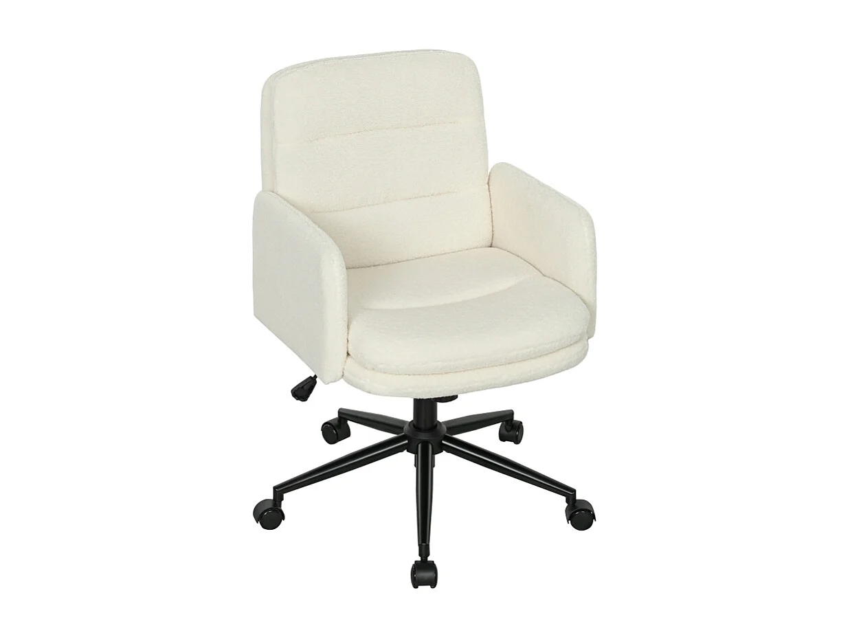 Chaise de bureau à roulettes, pivotante à 360°, avec accoudoirs, tissu respirant, 5 roues solides, design élégant, couleur blanc , confortable et pratique