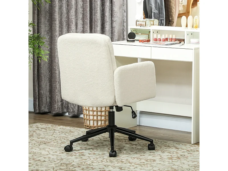 Chaise de bureau à roulettes, pivotante à 360°, avec accoudoirs, tissu respirant, 5 roues solides, design élégant, couleur blanc , confortable et pratique