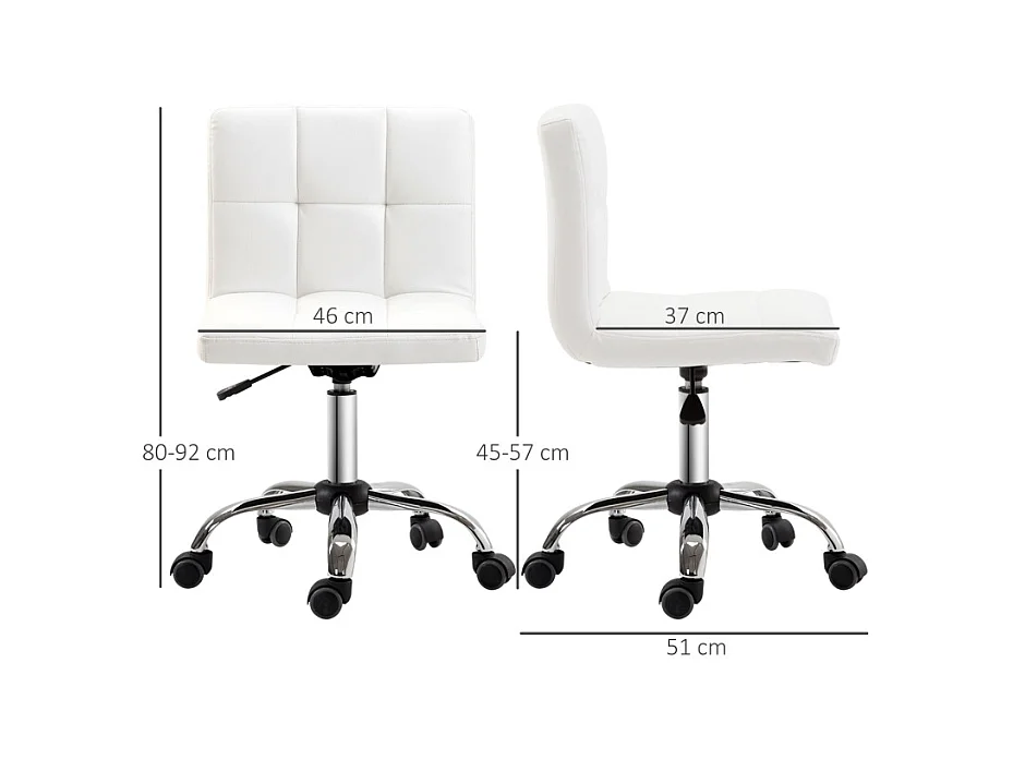 Chaise de bureau ergonomique, pivotante et réglable en hauteur, revêtement cuir synthétique blanc, idéale pour bureau ou salle de travail