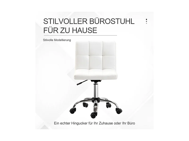Chaise de bureau ergonomique, pivotante et réglable en hauteur, revêtement cuir synthétique blanc, idéale pour bureau ou salle de travail
