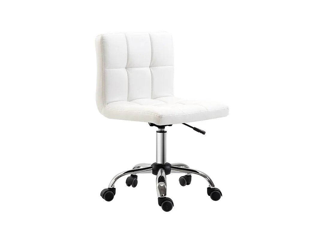 Chaise de bureau ergonomique, pivotante et réglable en hauteur, revêtement cuir synthétique blanc, idéale pour bureau ou salle de travail