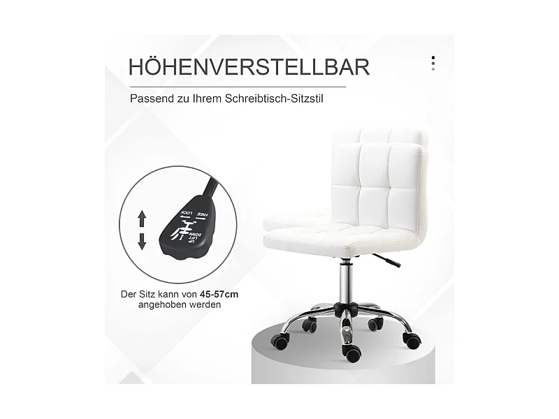 Ergonomische, draaibare en in hoogte verstelbare bureaustoel, witte kunstlederen bekleding, ideaal voor kantoor of werkkamer