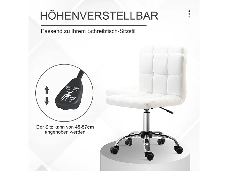 Chaise de bureau ergonomique, pivotante et réglable en hauteur, revêtement cuir synthétique blanc, idéale pour bureau ou salle de travail