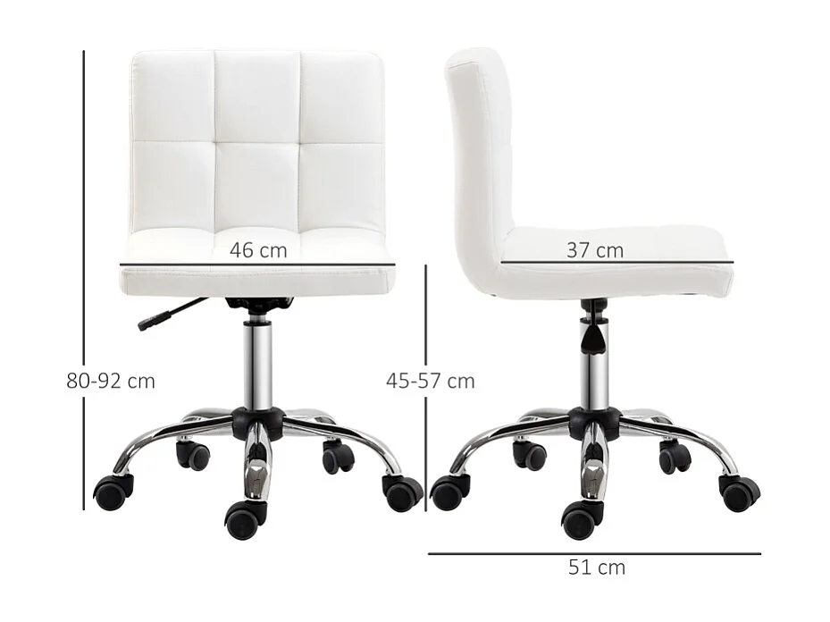 Chaise de bureau ergonomique, pivotante et réglable en hauteur, revêtement cuir synthétique blanc, idéale pour bureau ou salle de travail