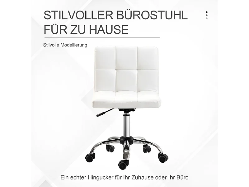Chaise de bureau ergonomique, pivotante et réglable en hauteur, revêtement cuir synthétique blanc, idéale pour bureau ou salle de travail