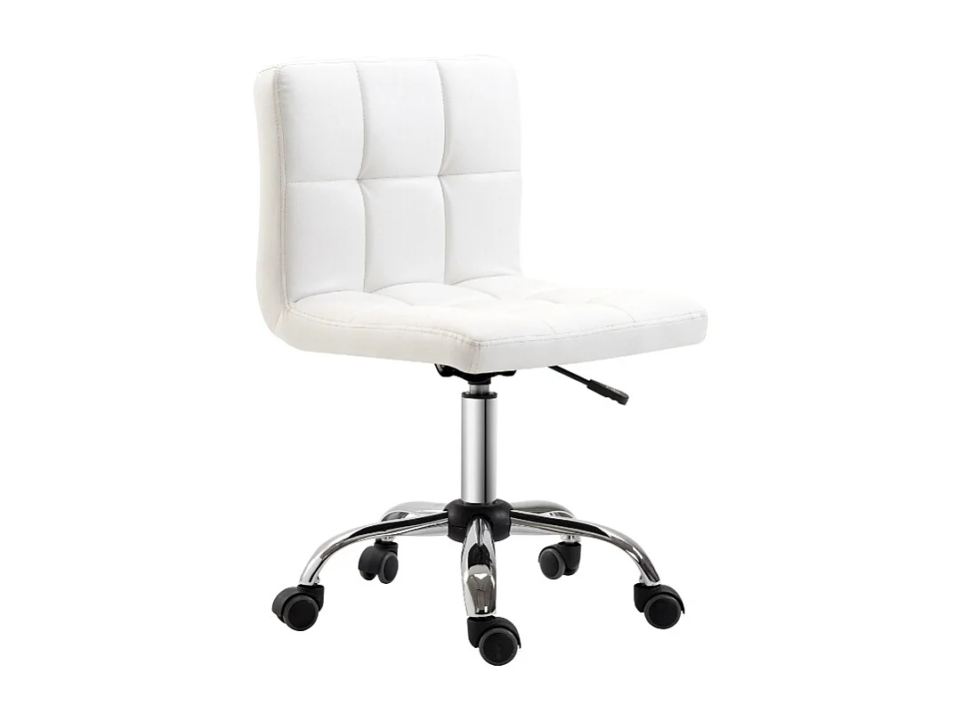 Chaise de bureau ergonomique, pivotante et réglable en hauteur, revêtement cuir synthétique blanc, idéale pour bureau ou salle de travail