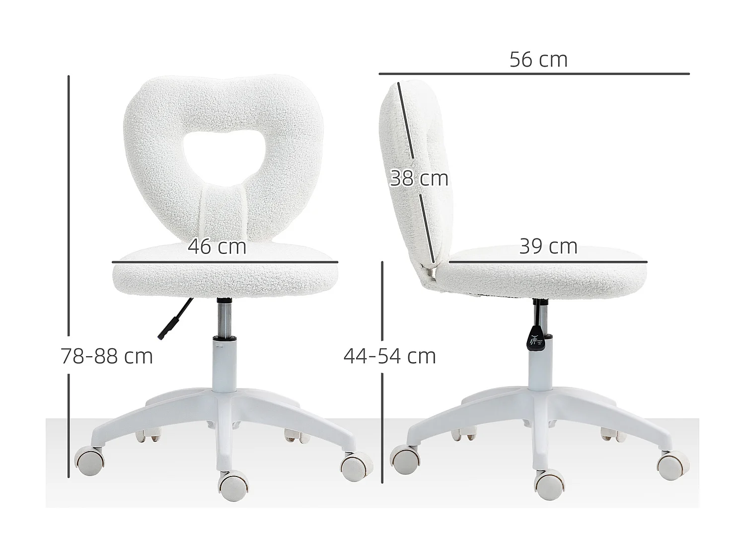 Chaise de bureau pivotante pour home office, dossier en forme de cœur, réglable en hauteur, en peluche Teddy, chaise coiffeuse blanche