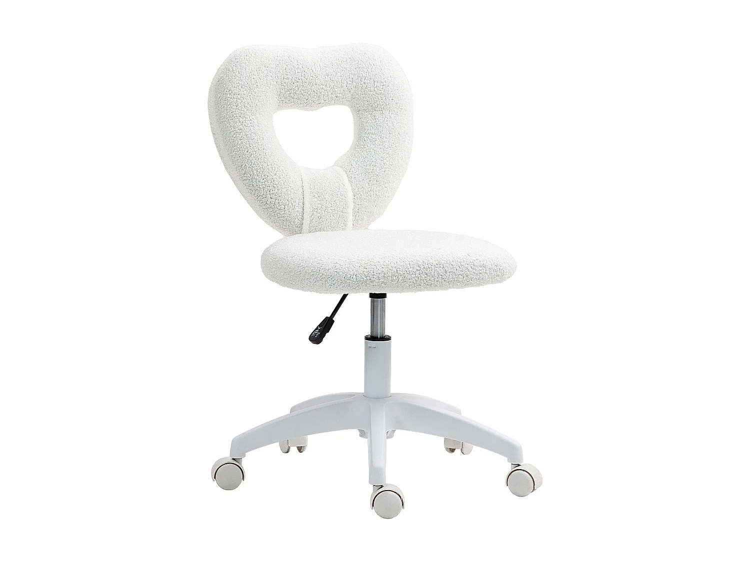Chaise de bureau pivotante pour home office, dossier en forme de cœur, réglable en hauteur, en peluche Teddy, chaise coiffeuse blanche