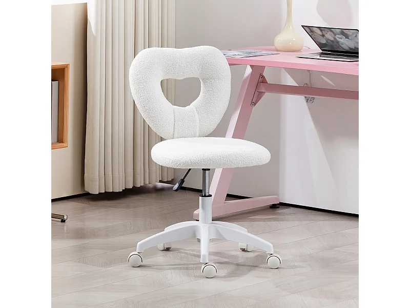 Chaise de bureau pivotante pour home office, dossier en forme de cœur, réglable en hauteur, en peluche Teddy, chaise coiffeuse blanche