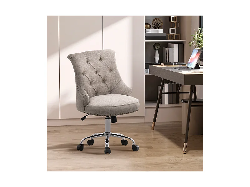 Poltrona giratória, ergonômica e acolchoada, regulável em altura, design retrô, linho cinza claro, suporta até 150 kg, 54x65,5x84-91 cm