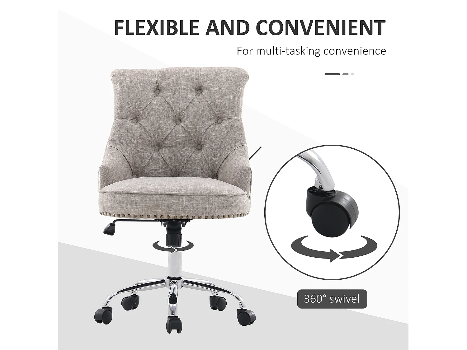 Poltrona giratória, ergonômica e acolchoada, regulável em altura, design retrô, linho cinza claro, suporta até 150 kg, 54x65,5x84-91 cm