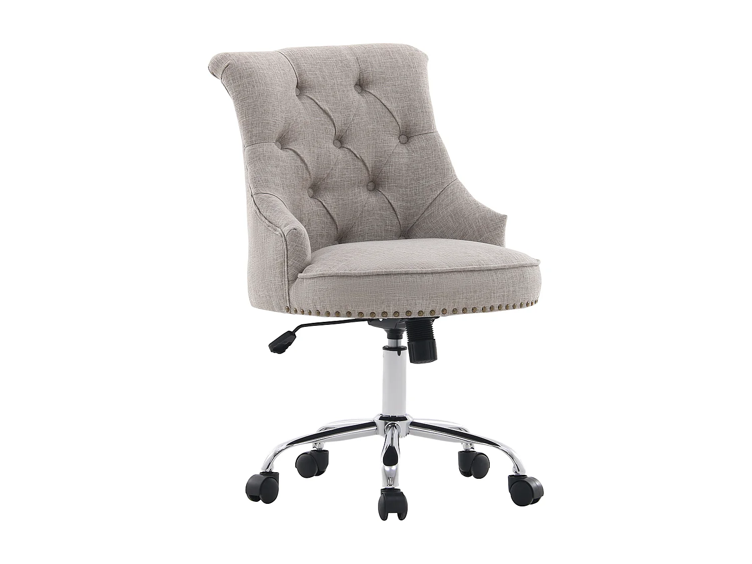 Poltrona giratória, ergonômica e acolchoada, regulável em altura, design retrô, linho cinza claro, suporta até 150 kg, 54x65,5x84-91 cm