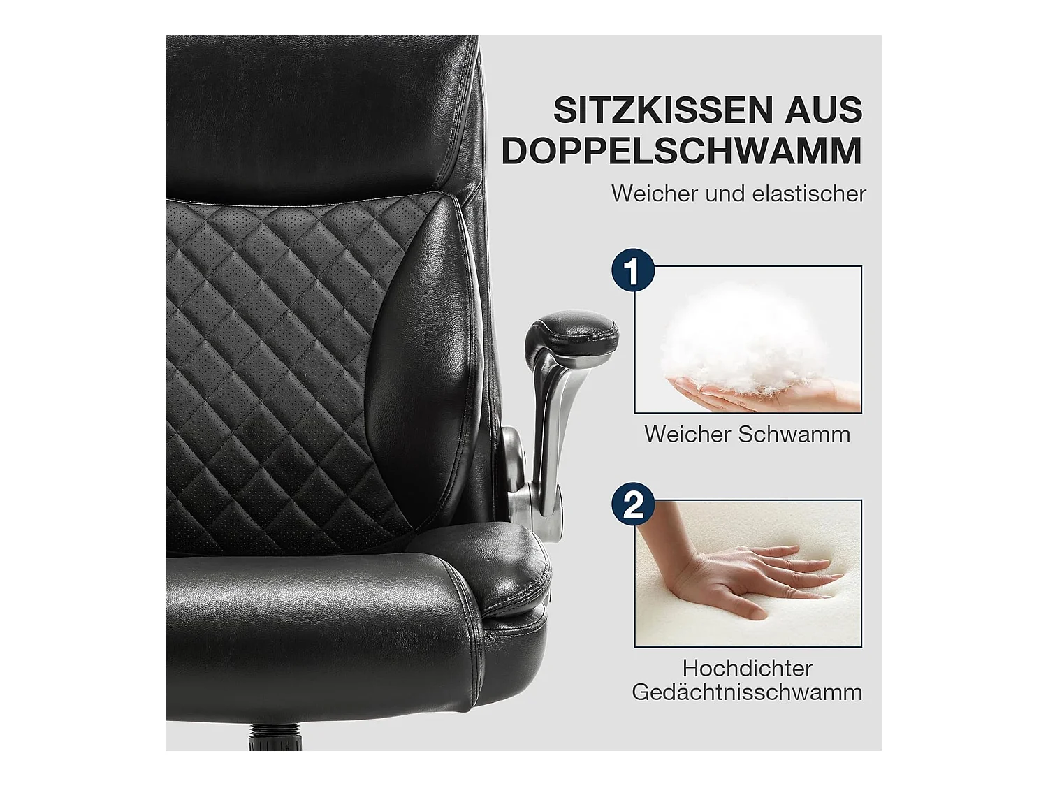 Fauteuil de bureau ergonomique avec dossier haut, accoudoirs relevables, capacité 200 kg, revêtement simili cuir PU, couleur noir