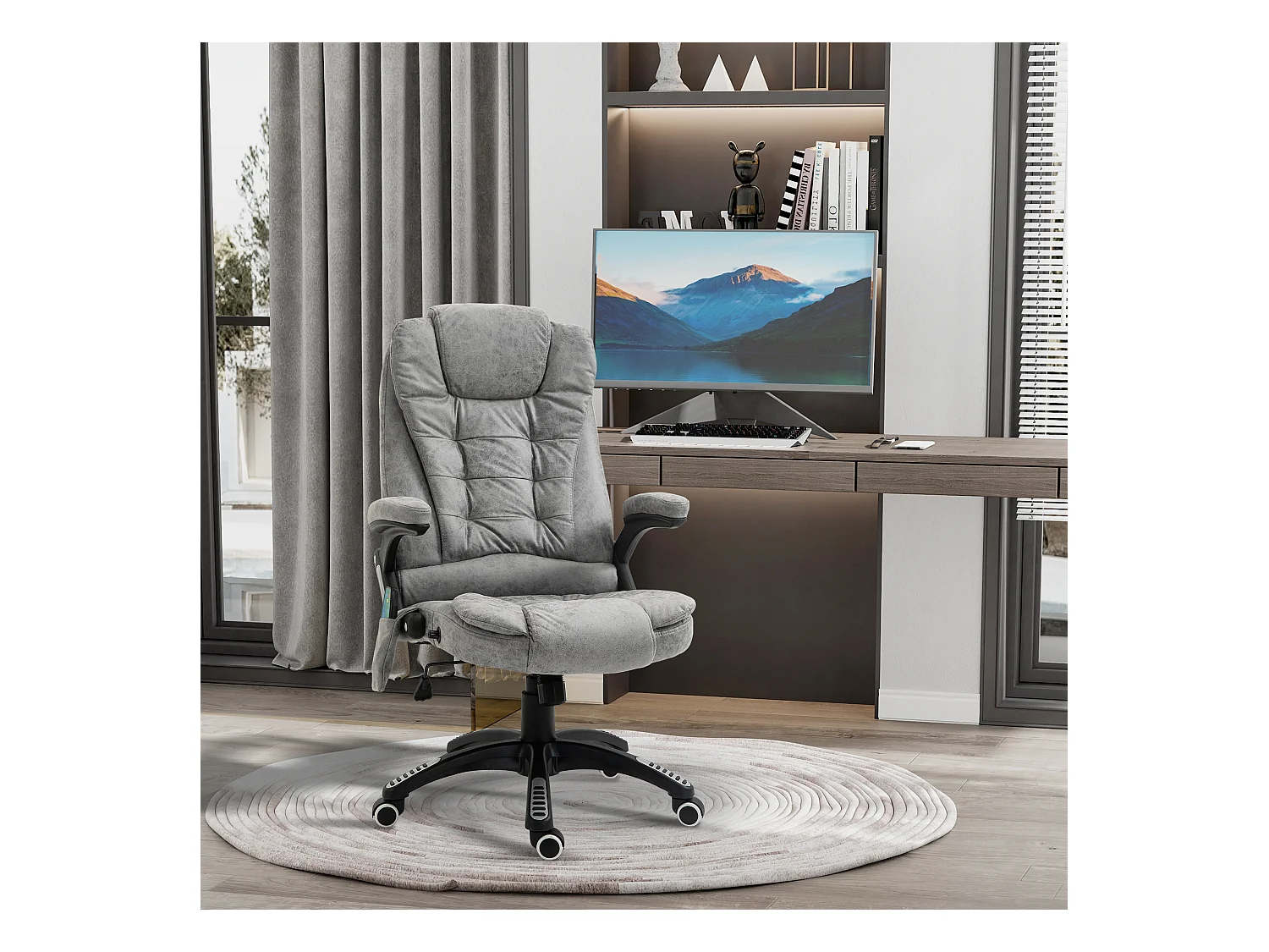 Fauteuil de bureau ergonomique avec massage et chauffage, réglable en hauteur, 6 points de massage, gris, 68x72x110-120 cm