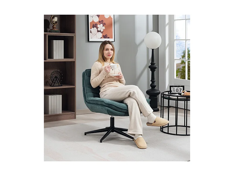 Fauteuil de bureau, large assise, réglable en hauteur, siège tailleur, double couche rembourrée, pivotant, lin vert, pour home office