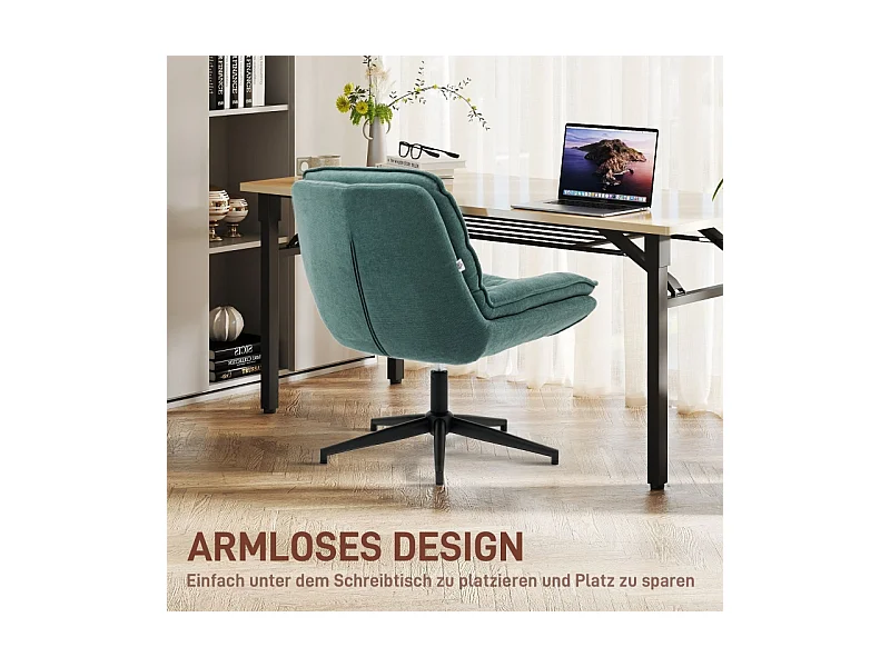 Fauteuil de bureau, large assise, réglable en hauteur, siège tailleur, double couche rembourrée, pivotant, lin vert, pour home office