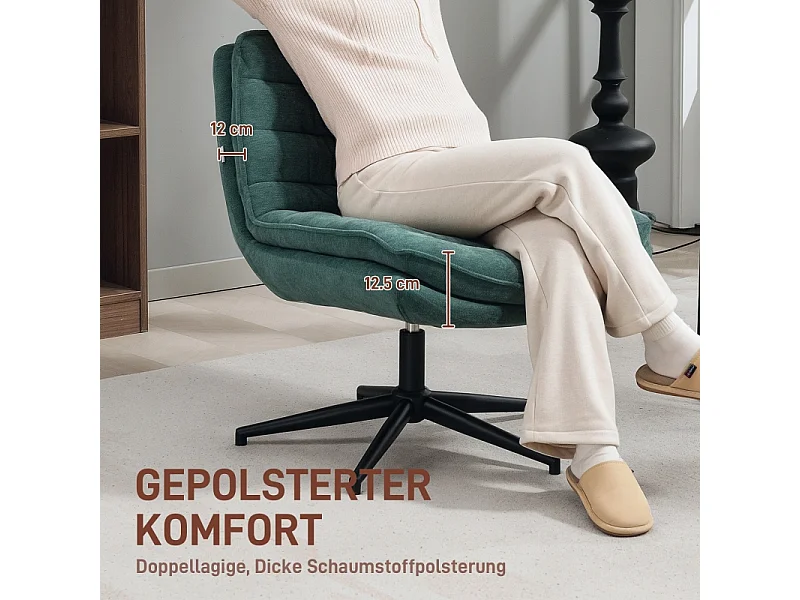 Fauteuil de bureau, large assise, réglable en hauteur, siège tailleur, double couche rembourrée, pivotant, lin vert, pour home office