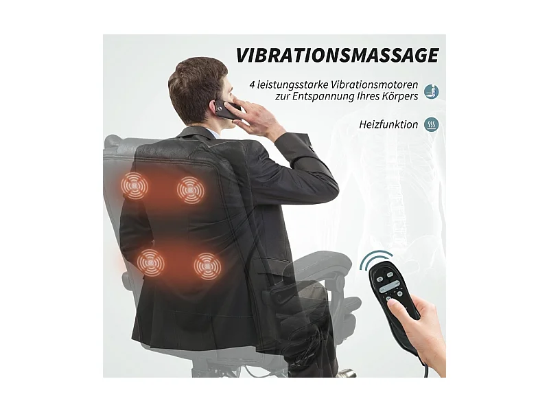 Fauteuil de bureau avec fonction massage, repose-pieds intégré, réglable en hauteur, siège ergonomique et confortable, noir