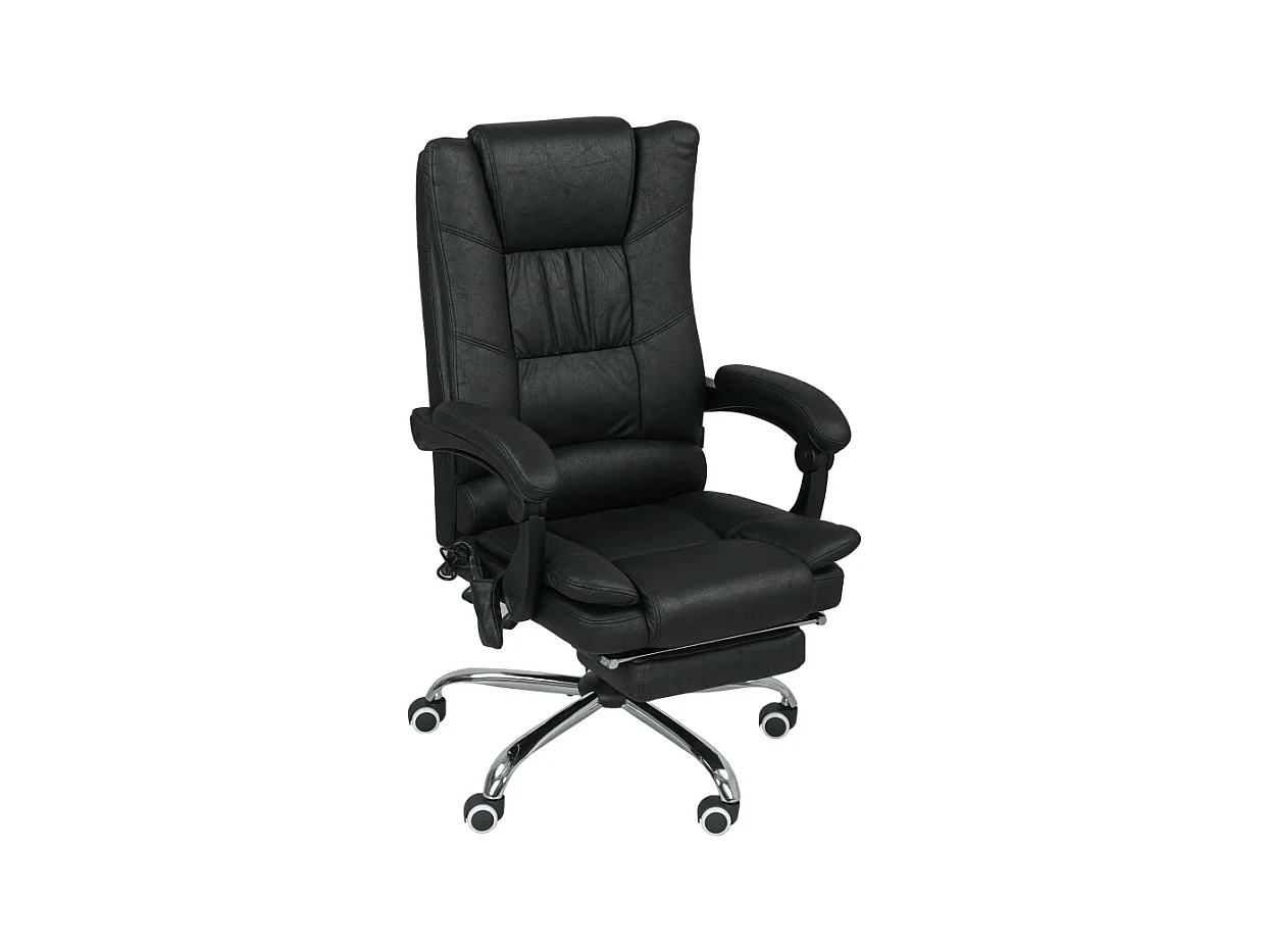 Fauteuil de bureau avec fonction massage, repose-pieds intégré, réglable en hauteur, siège ergonomique et confortable, noir