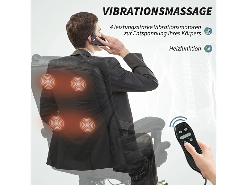 Fauteuil de bureau avec fonction massage, repose-pieds intégré, réglable en hauteur, siège ergonomique et confortable, noir