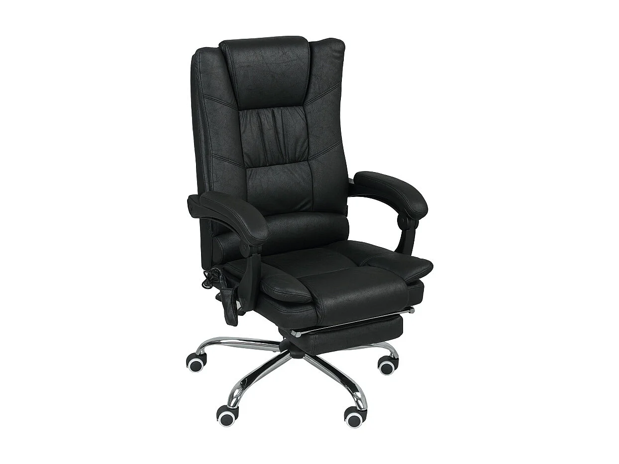 Fauteuil de bureau avec fonction massage, repose-pieds intégré, réglable en hauteur, siège ergonomique et confortable, noir