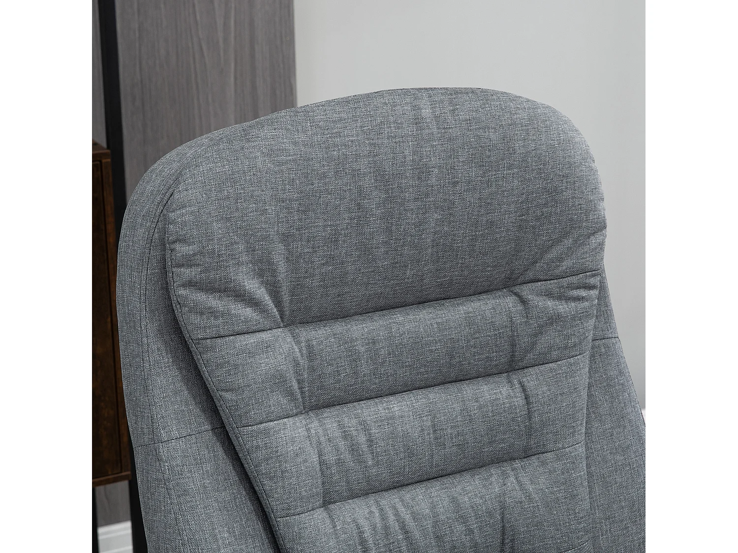 Fauteuil de bureau ergonomique, accoudoirs réglables, hauteur ajustable, fonction bascule, tissu lin gris, dimensions 64x75x111-121 cm