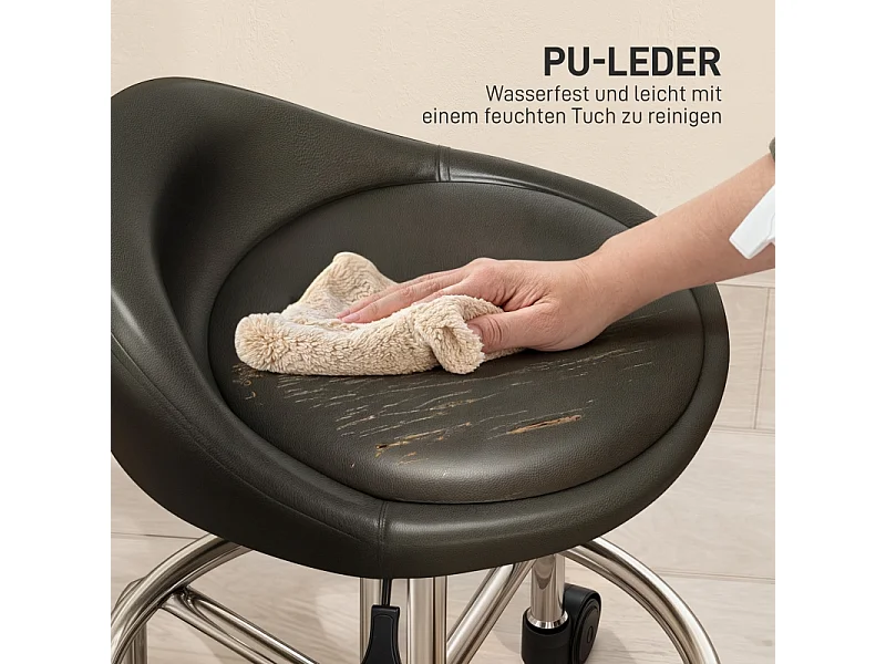 Tabouret à roulettes réglable avec dossier, pivotant 360°, hauteur 59-75 cm, siège ergonomique pour bureau, salon, massage, couleur noir