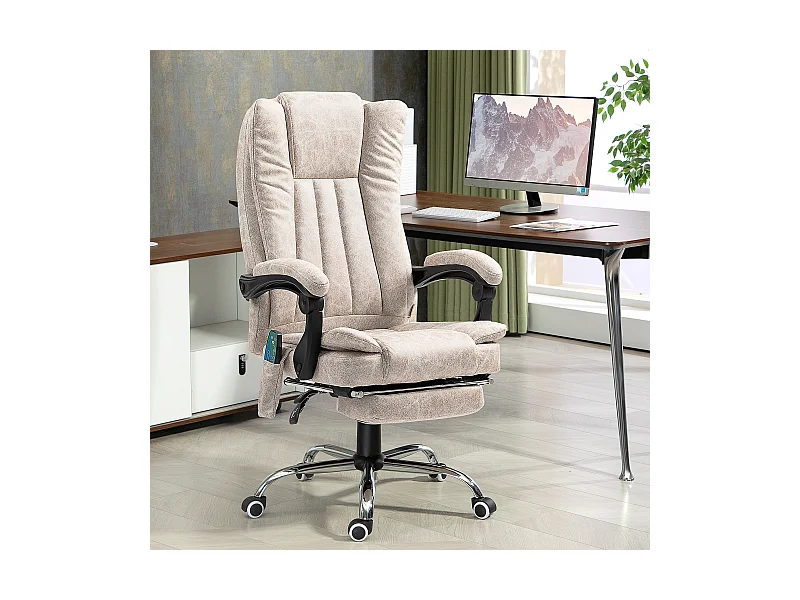 Fauteuil de bureau ergonomique avec massage et chauffage, réglable en hauteur, pivotant avec repose-pieds et poche latérale,