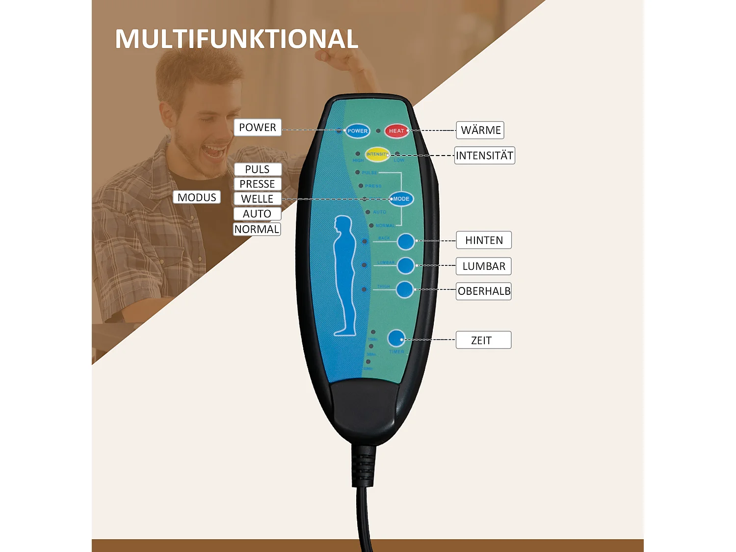 Cadeira de escritório ergonômica com massagem e aquecimento, altura ajustável, giratória com apoio para os pés e bolso lateral,