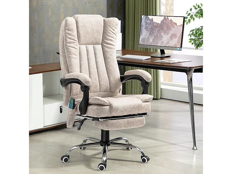 Fauteuil de bureau ergonomique avec massage et chauffage, réglable en hauteur, pivotant avec repose-pieds et poche latérale,