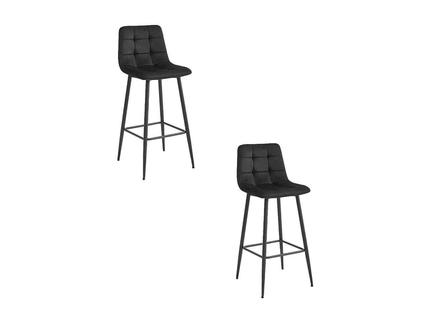 Tabourets de bar Valora TEOTO en velours noir avec pieds en acier noir x2