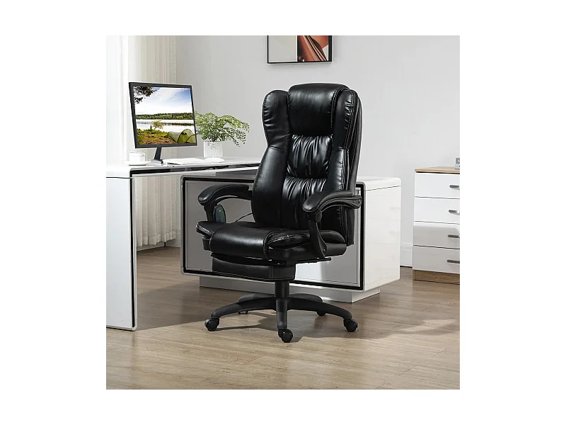 Sedia da ufficio con poggiapiedi e poggiatesta, massaggio e vibrazione, altezza regolabile, girevole, nera, 68,5x68,5x119-127 cm