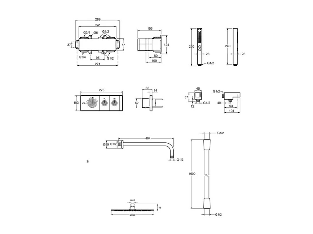 Colonne de douche encastrée thermostatique JACOB DELAFON Metro laiton brossé